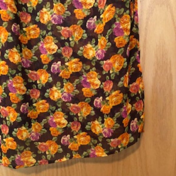 3/$15 Vintage Volcom Floral Orange Pink Roses Scarf Sheer Chiffon Oblong - Picture 3 of 5